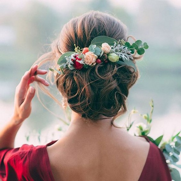 updo fall wedding hairstyle with floral