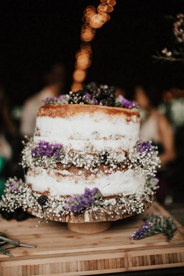 Semi-Naked Floral Wedding Cake with Blackberries