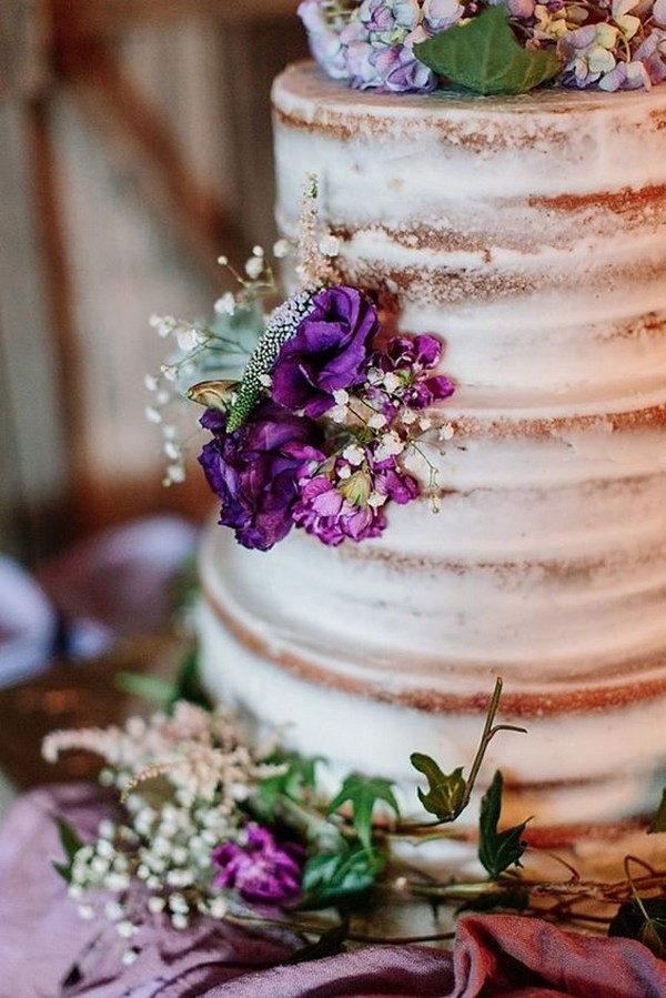 purple semi-naked wedding cake ideas