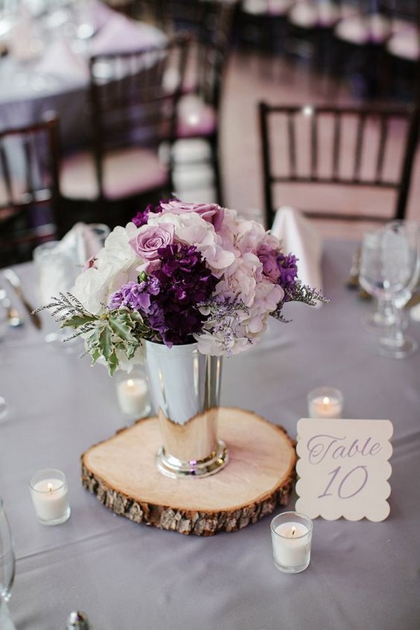 rustic purple wedding centerpiece