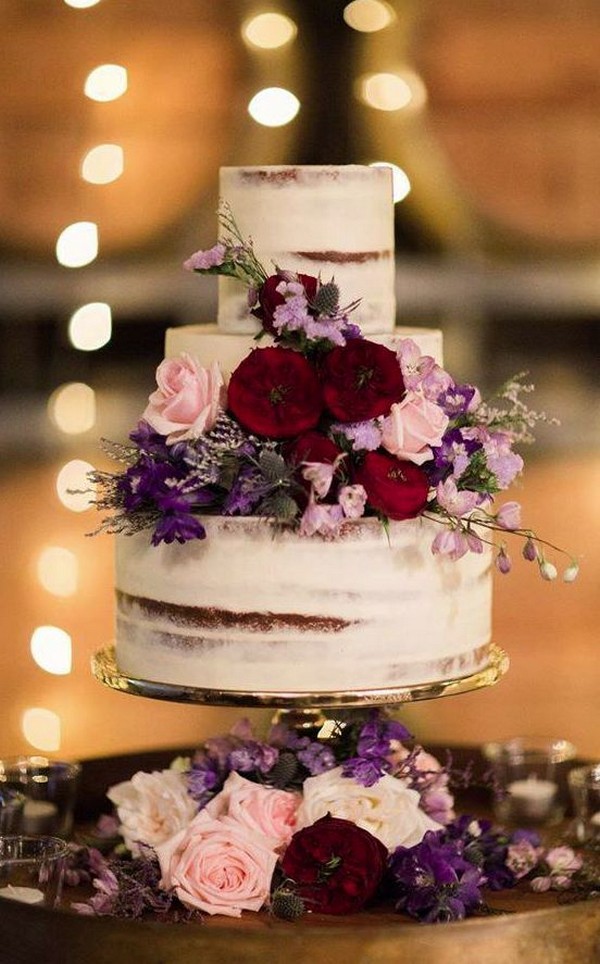 semi naked shades of purple wedding cake ideas