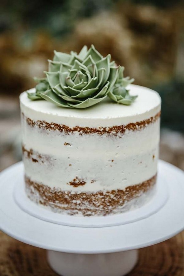 semi naked wedding cake with succulents