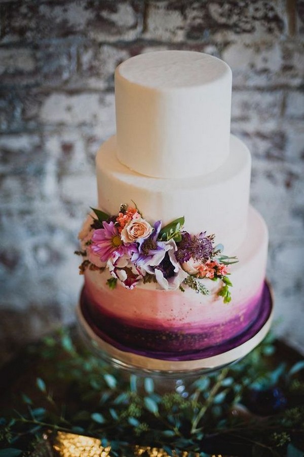 shades of purple painted wedding cake