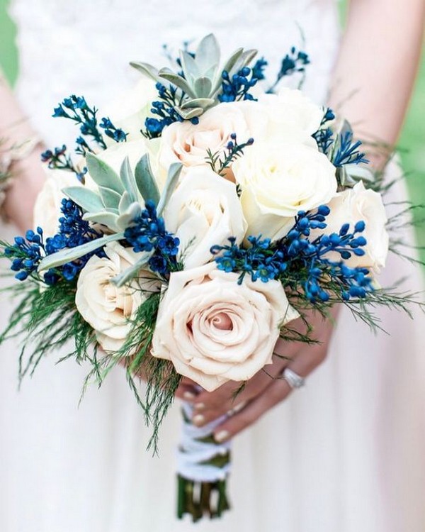 blue and blush spring summer wedding bouquet