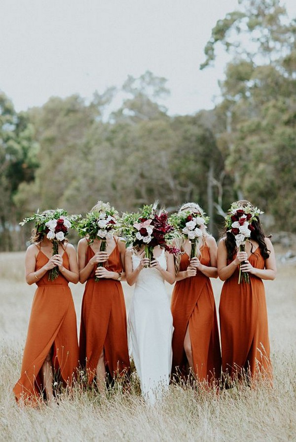 burnt orange bridesmaid dresses for fall