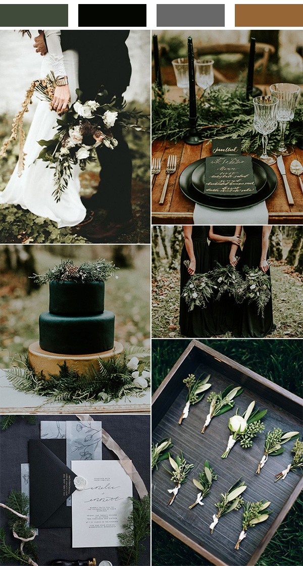 olive and black winter woodsy wedding color ideas