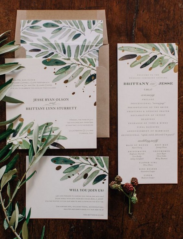 olive branch wedding invitation ideas