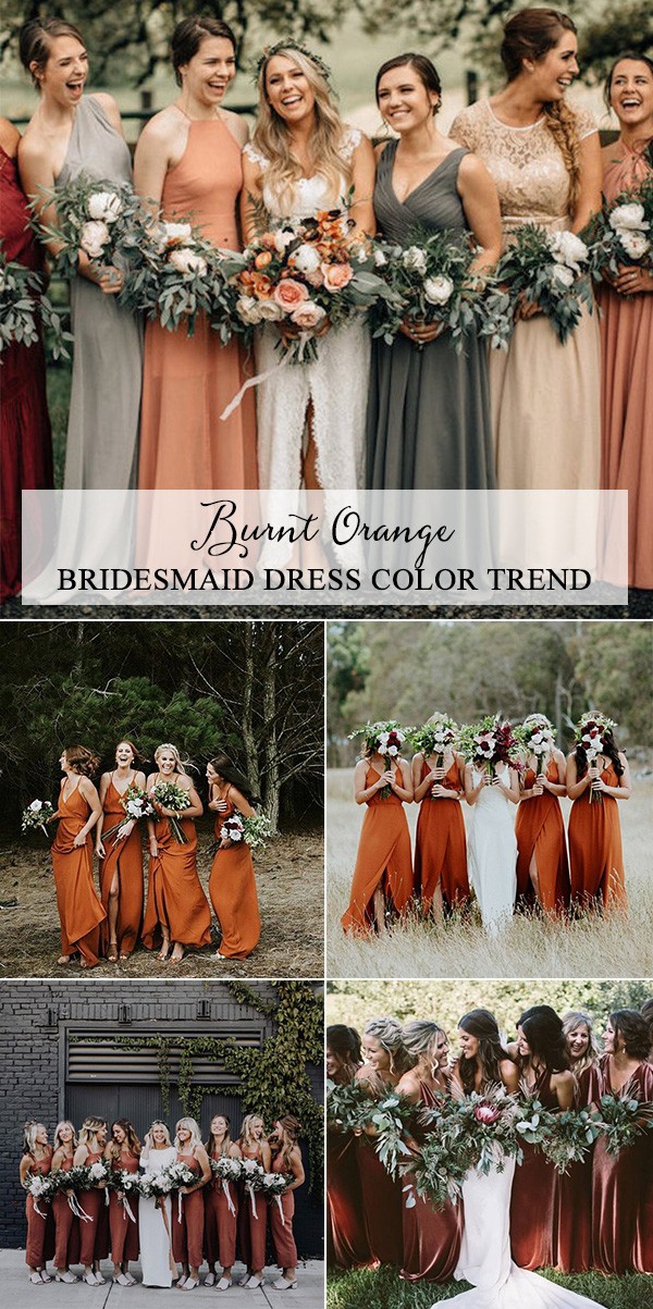 trending burnt orange bridesmaid dresses
