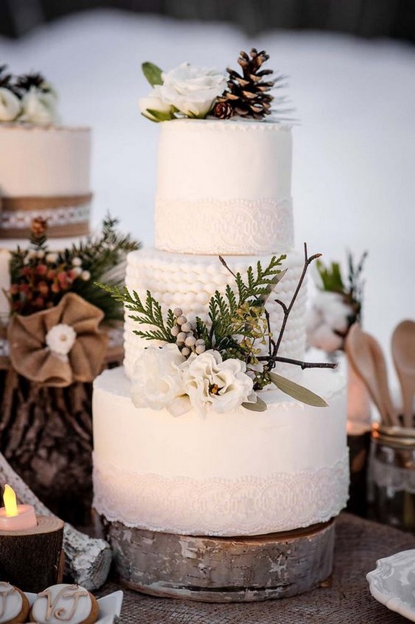 winter lace wedding cake ideas