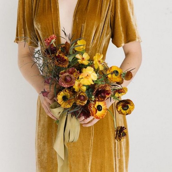 yellow velvet bridesmaid dress for fall