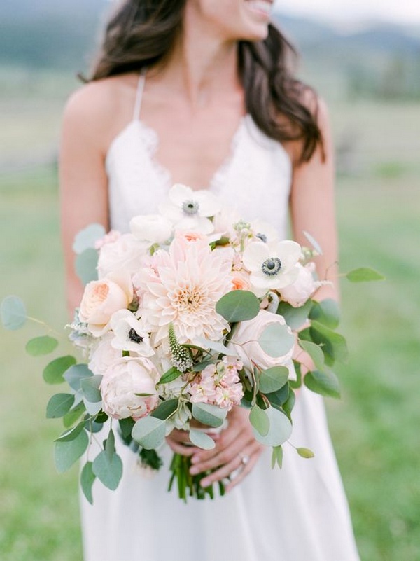 blush wedding bouquet with anemones