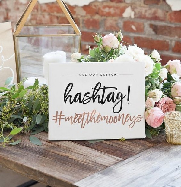 chic calligraphy wedding hashtag sign