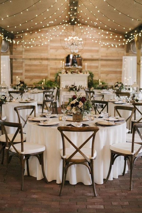 chic rustic barn wedding reception ideas with string lights