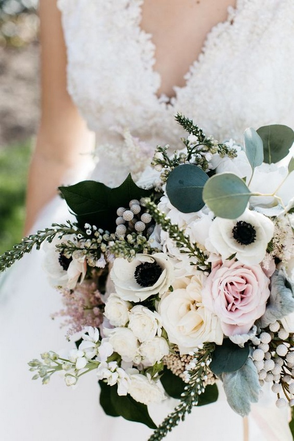 chic wedding bouquet with pink white and green colors