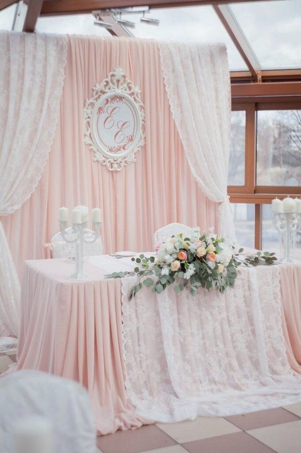 feminie pink wedding head table backdrop ideas