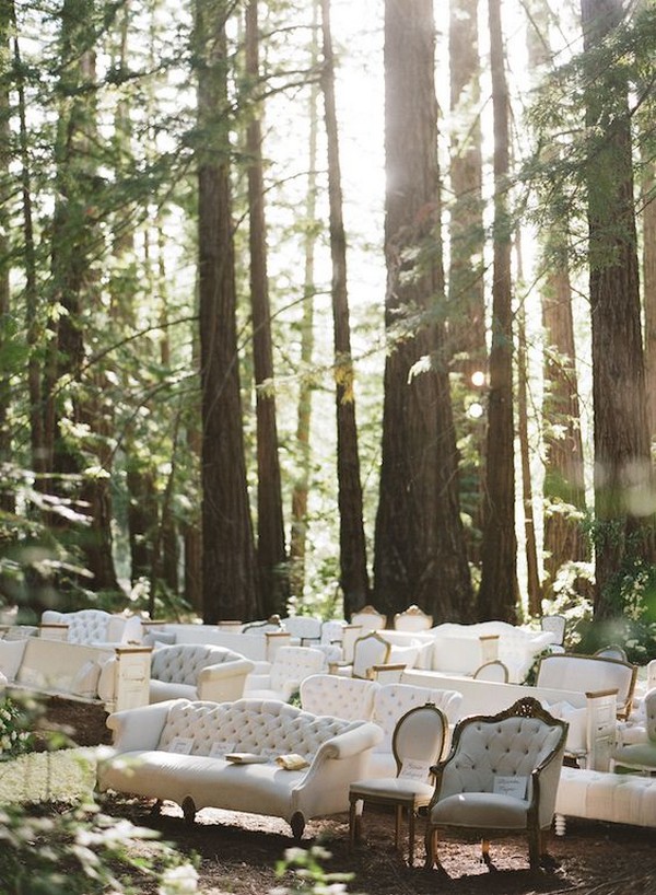 forest themed wedding ceremony seating ideas