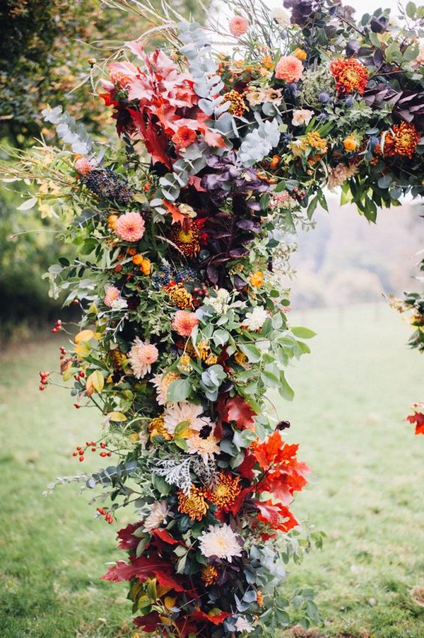 outdoor bohemian botanical wedding arch ideas