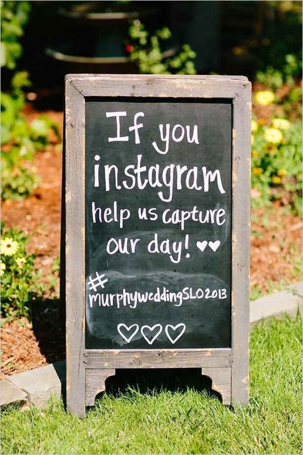 rustic chalkboard wedding hashtag sign