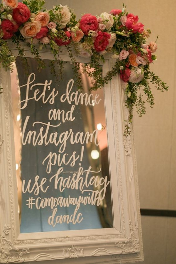 vintage mirror wedding hashtag sign ideas