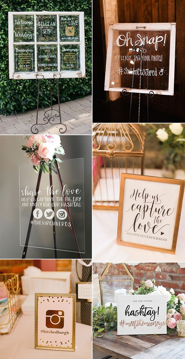 wedding hashtag sign ideas to share wedding photos