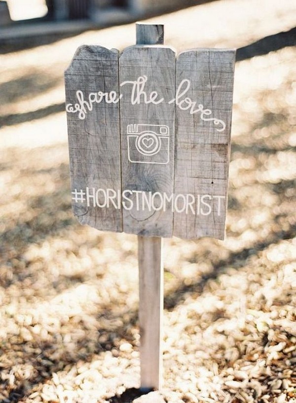 wooden country wedding hashtag sign ideas