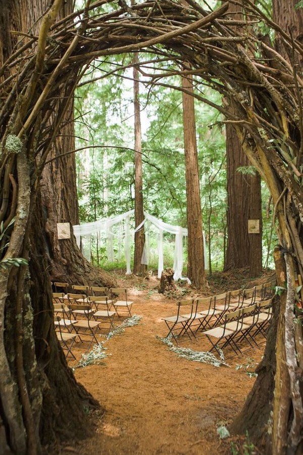 woodland wedding ceremony decoration ideas in the forest