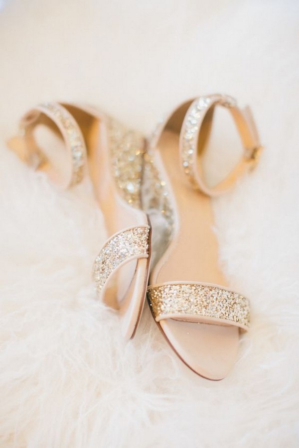 glitter gold low wedge heel wedding shoes