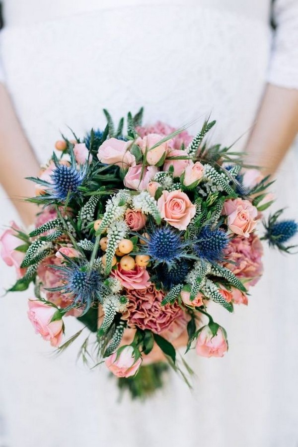 dusty pink and blue wedding bouquet