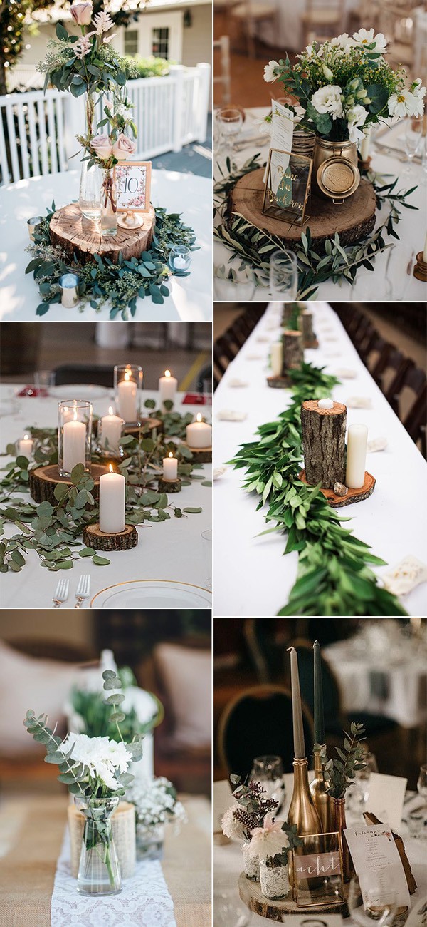 chic greenery wedding centerpieces with tree stumps for 2019