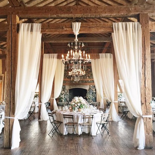 chic rustic wedding reception ideas with white drapery