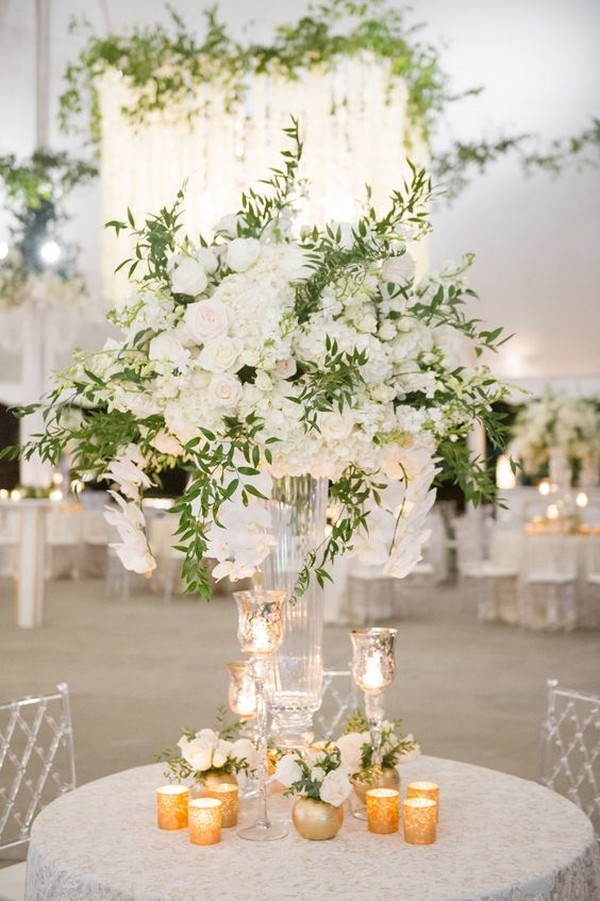 neutral tall wedding centerpiece ideas with candles