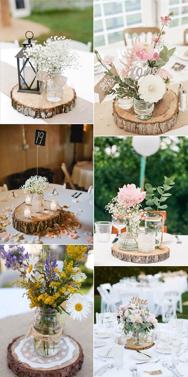 rustic chic wedding centerpieces with tree stumps
