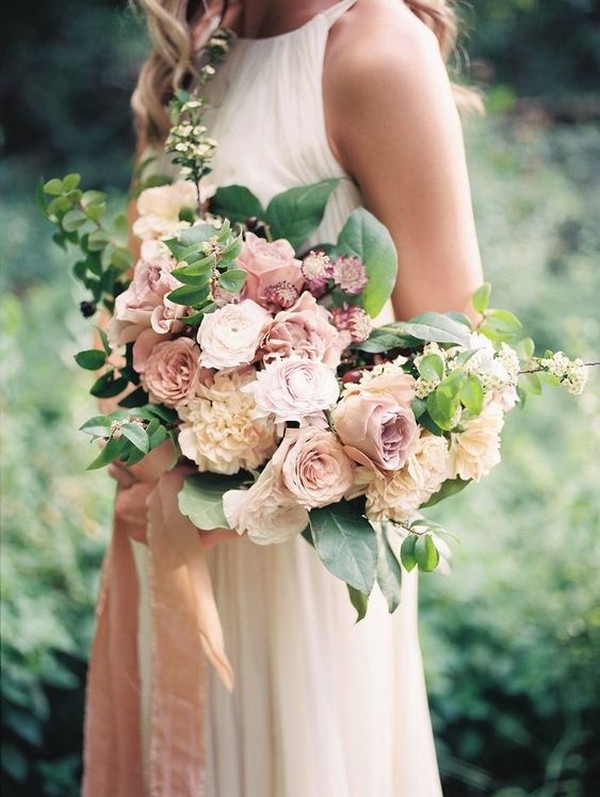 shades of pink roses neutral wedding bouquet