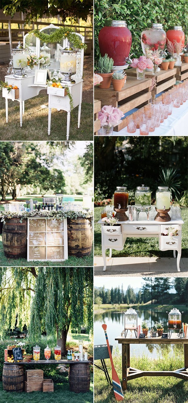 vintage outdoor wedding drink stations ideas
