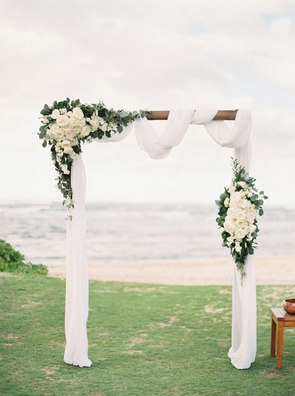 white and greenery simple wedding arch ideas