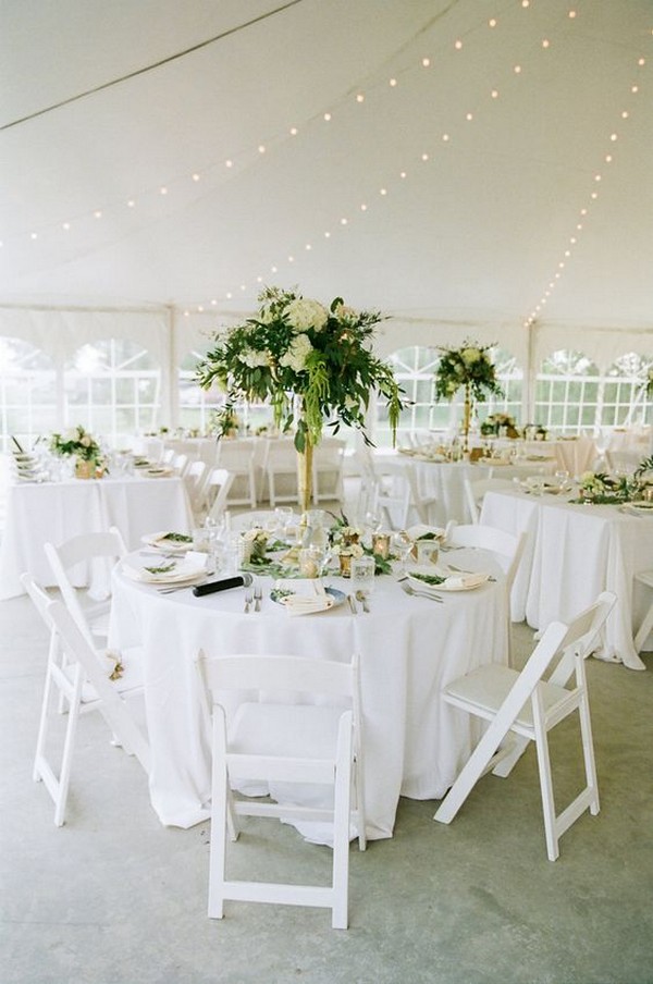white and greenery tented wedding reception ideas