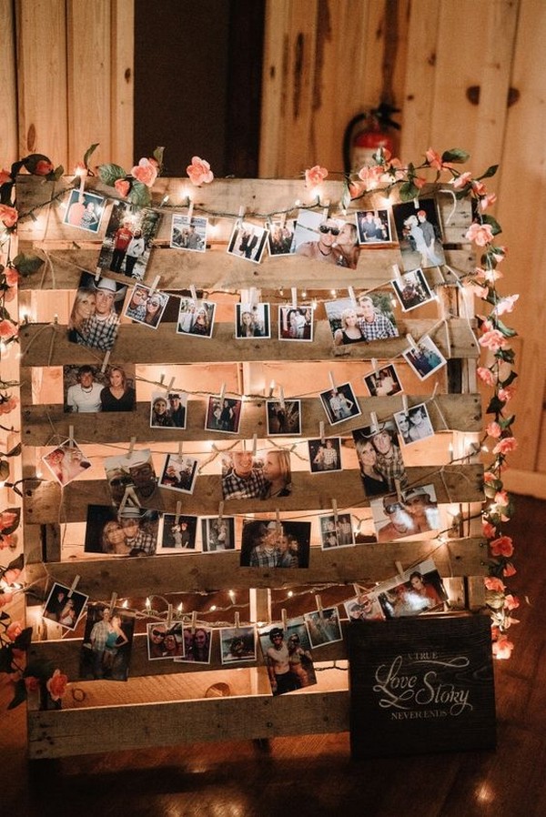 DIY weding photo display ideas with wooden pallets