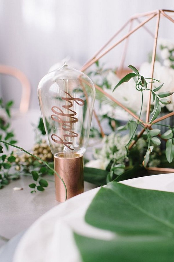 copper and greenery industrial wedding centerpiece ideas
