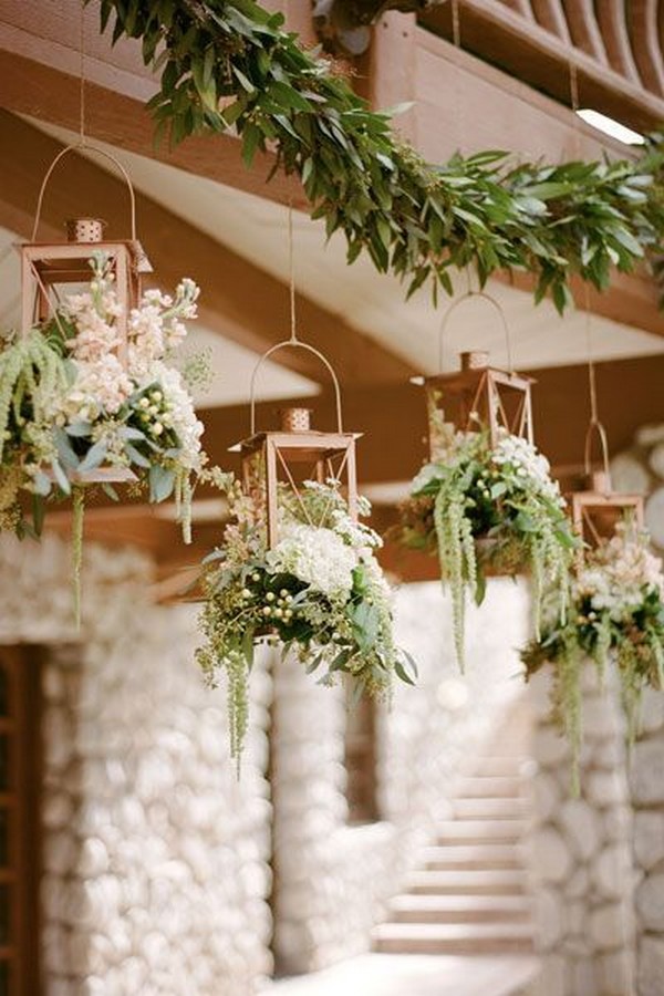 hanging copper lanterns with floral for wedding decoration ideas