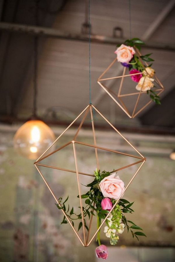 industrial wedding decoration ideas with hanging geometric