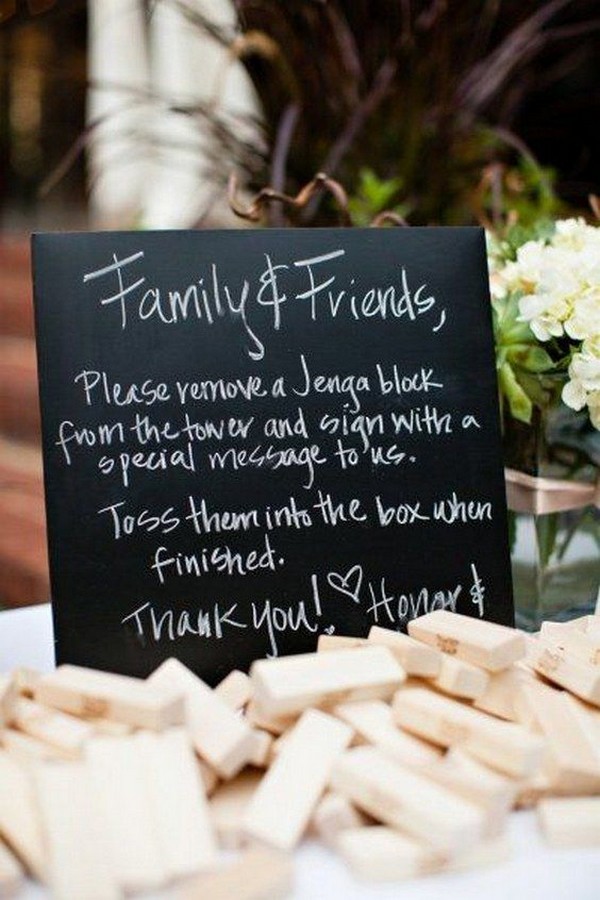 creative Jenga blocks wedding guest book sign in ideas