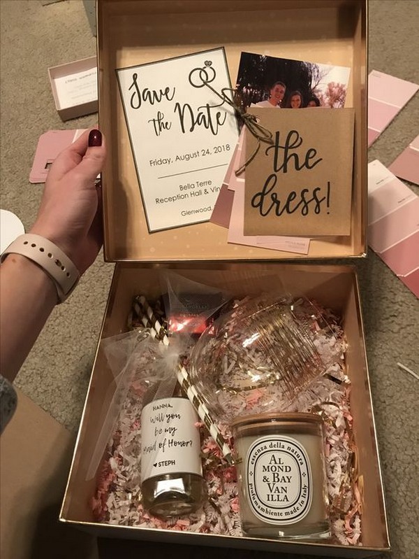maid of honor proposal box ideas with wedding information