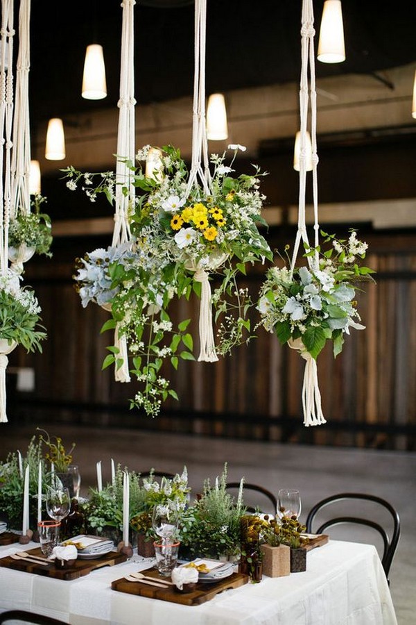 Macramé hanging plant wedding centerpieces