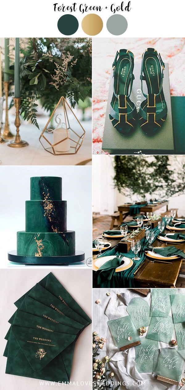 forest green and gold vintage wedding color ideas