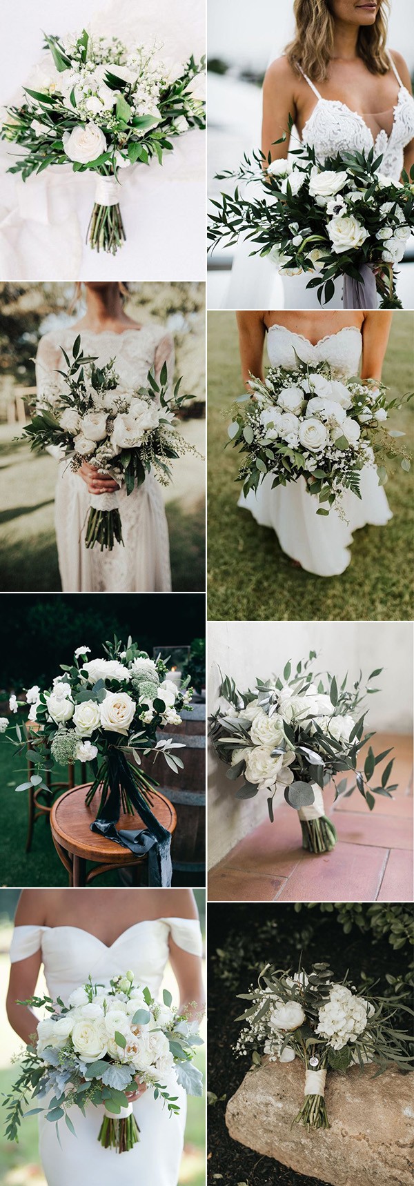 white and greenery wedding bouquets