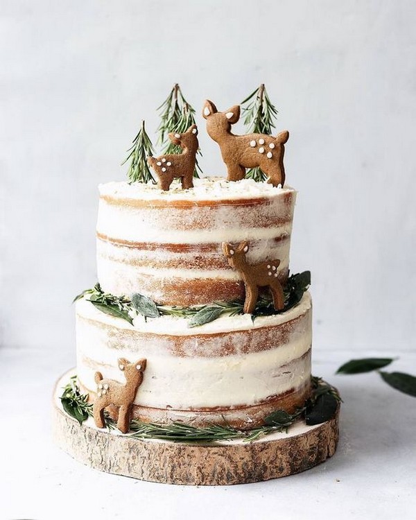 Winter Wedding Cake with Cookie Deer