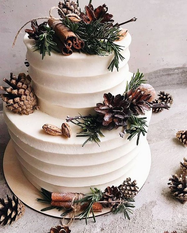 Winter Wedding Cakes with Rustic Details