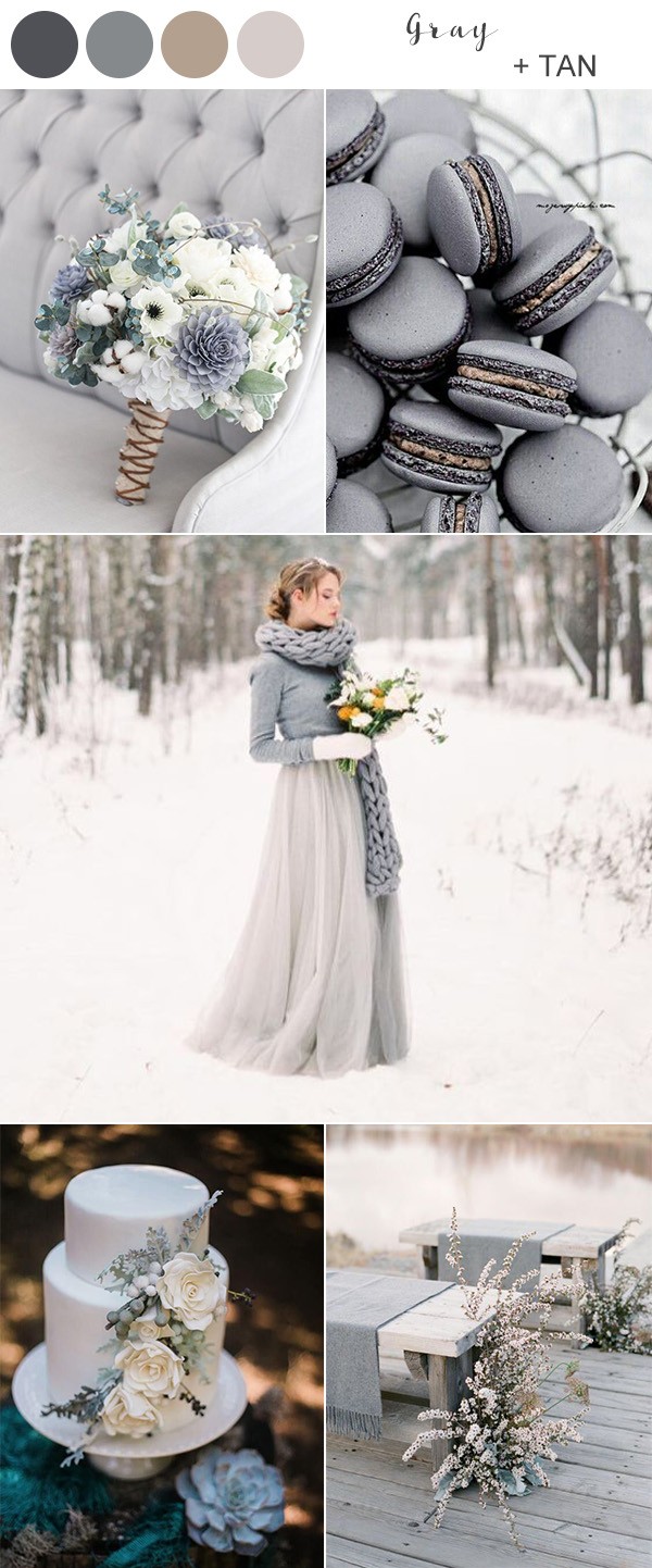 chic gray and tan winter wedding color ideas