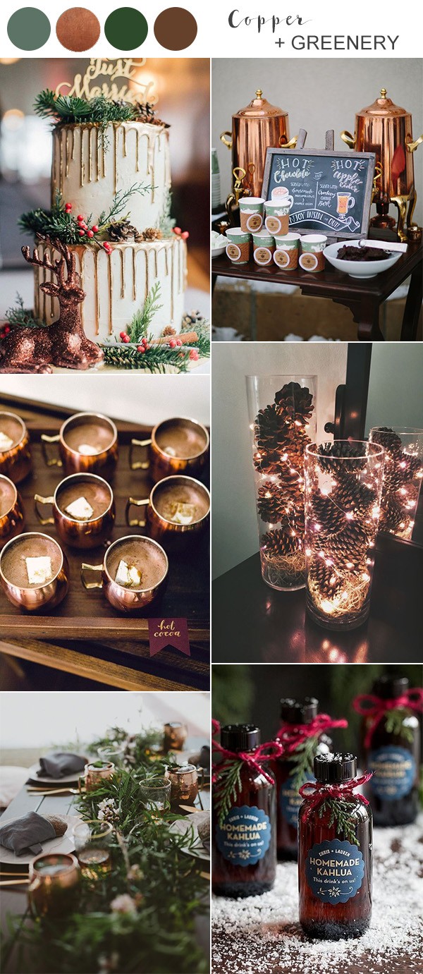 copper and greenery winter wedding colors
