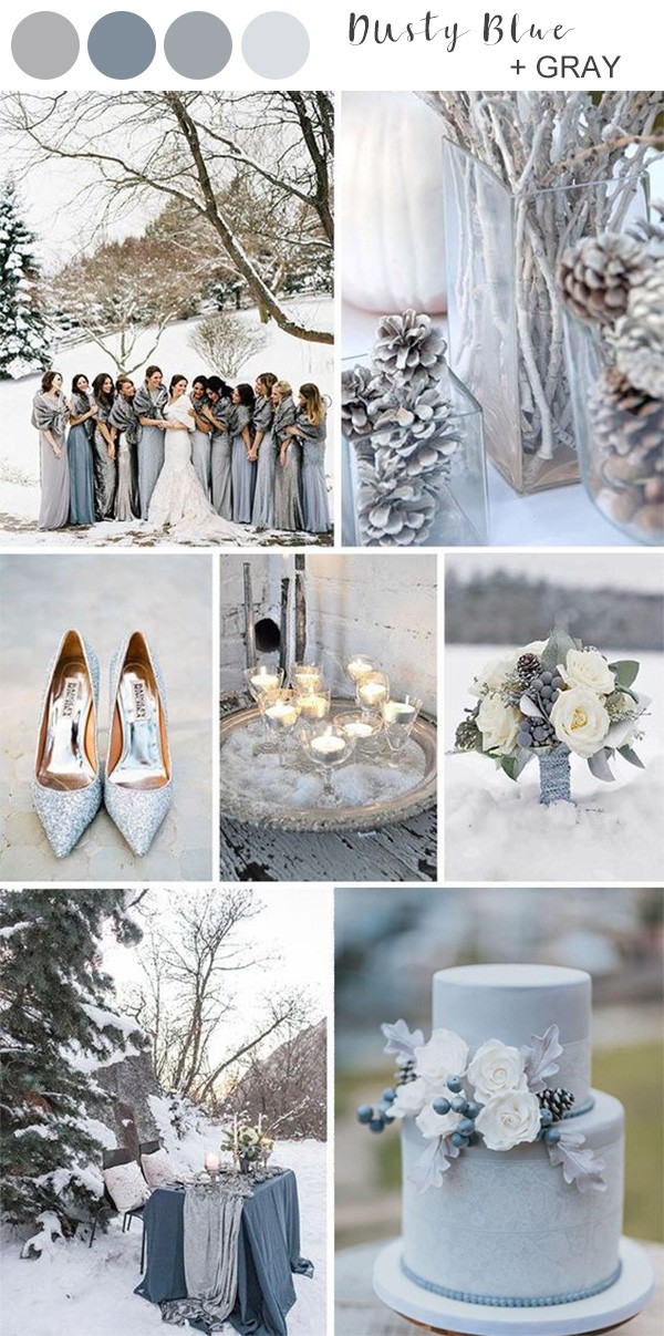 dusty blue and gray winter wedding colors